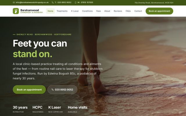 Borehamwood Chiropody & Podiatry website homepage
