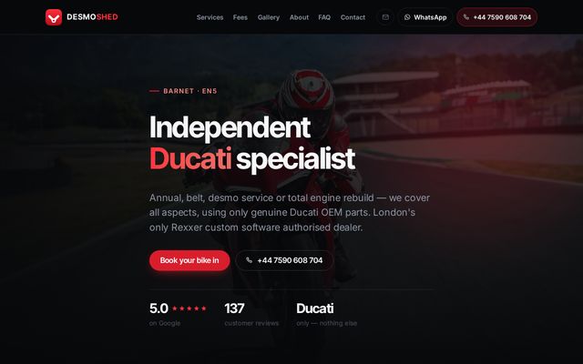 Desmo Shed website homepage
