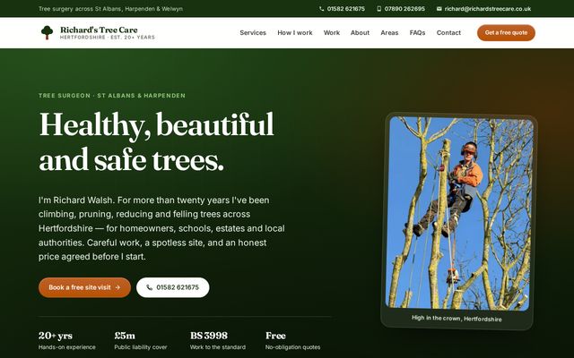 Richard's Tree Care website homepage