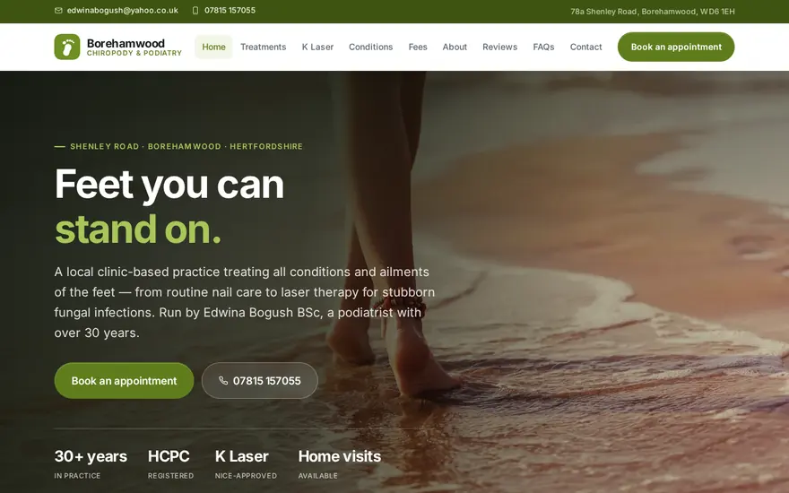 Borehamwood Chiropody & Podiatry website homepage